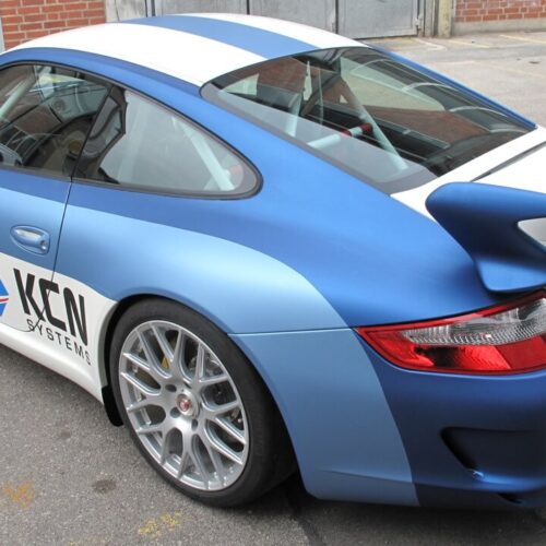 Folierung pearlescent blue, Streifen hell/dunkelblau matt, Porsche GT997GT3