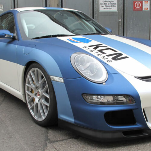 Folierung pearlescent blue, Streifen hell/dunkelblau matt, Porsche GT997GT3