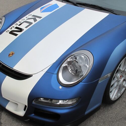 Vollfolierung+Beschriftung: Farbe "pearlescent blue" Porsche 997 GT3